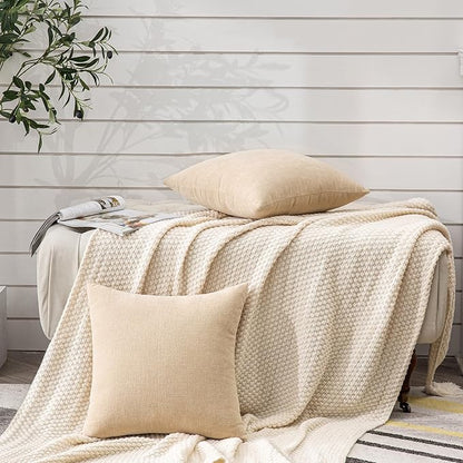 GAWAMAY Decorative Square Throw Pillow Covers 22"x22" Inch Set of 2, Super Soft Chenille Pillows Farmhouse Fall Pillowcase for Living Room Bedroom Sofa Couch Cushion Cover Beige 55x55cm (No Insert)