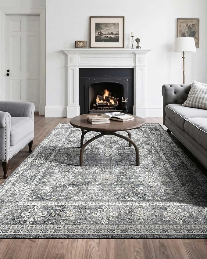 VEVOR 8 x 10 ft Area Rug Large Washable Rug Non-Slip and Tear-Resistant Soft Carpet Pet & Child Friendly Vintage Area Rugs Indoor Mat for Bedroom Living Room Kids Room Entryway Office Gray