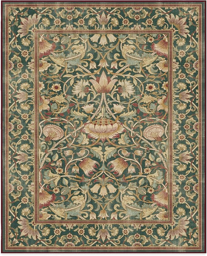 RUGGABLE x Morris & Co Machine Washable Area Rug – Lodden Soft Evergreen & Gold 8x10, Stain-Resistant, Non-Slip – Large Rugs for Living Room, Bedroom, Hallway, Entryway & Office–with Standard Pad