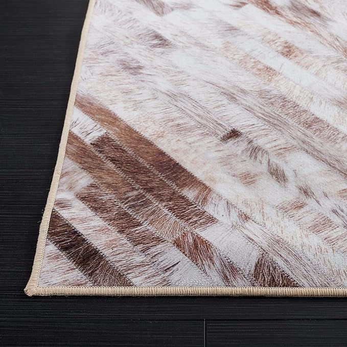 SAFAVIEH Washable Rug Faux Hide Collection - 9' x 12', Beige & Brown, Slip Resistant, Western Rustic Decor, Printed Pattern, Ideal for Living Room, Bedroom, Home Office, Dining Space (FAH526A)