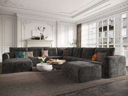 EASE MOOSE Oversized Sectional Cloud Couch, 9-Seat Modular Boneless Sofa Set with Deep Seat, No-Assembly Chenille Sofa for Living Room, Dark Grey