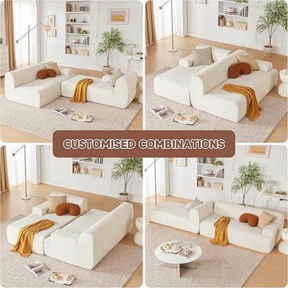 106" Modular Sectional Sofa, Boneless Couch Sponge Sectional Sofa for Living Room, High Density Sponges Cloud Couch,Modular L-Shape with Chaise, Beige