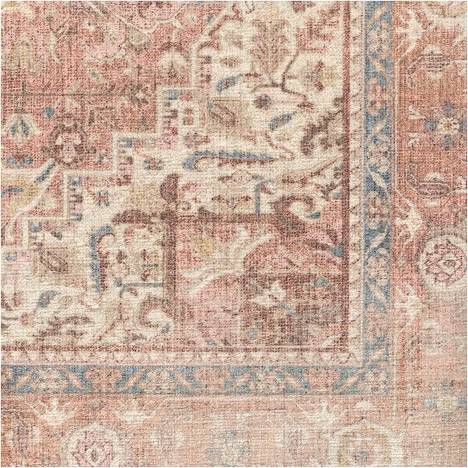 RUGGABLE Washable Area Rug – Kamran Rose Pink 9x12, Stain-Resistant, Non-Slip – Large Machine Washable Rugs for Living Room, Bedroom, Hallway, Entryway & Office–with Cushioned Pad