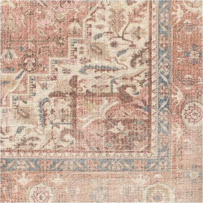 RUGGABLE Washable Area Rug – Kamran Rose Pink 9x12, Stain-Resistant, Non-Slip – Large Machine Washable Rugs for Living Room, Bedroom, Hallway, Entryway & Office–with Standard Pad
