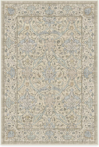 RUGGABLE x Morris & Co Washable Area Rug – Montreal Natural Blue 4x6, Stain-Resistant, Non-Slip – Medium Machine Washable Rugs for Living Room, Bedroom, Hallway, Entryway & Office–with Standard Pad