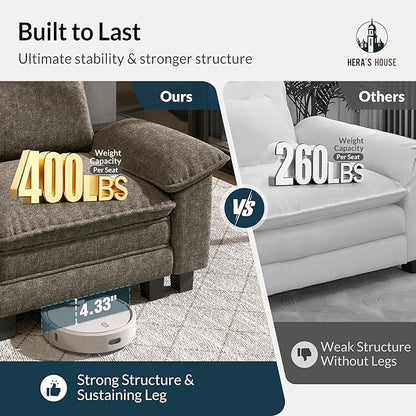 HERA'S HOUSE 54" Modular Sectional Sofa Couches for Living Room, Comfy Cloud Couch 1-Seater Deep Seat Sofa with Throw Pillow, Chenille Ash