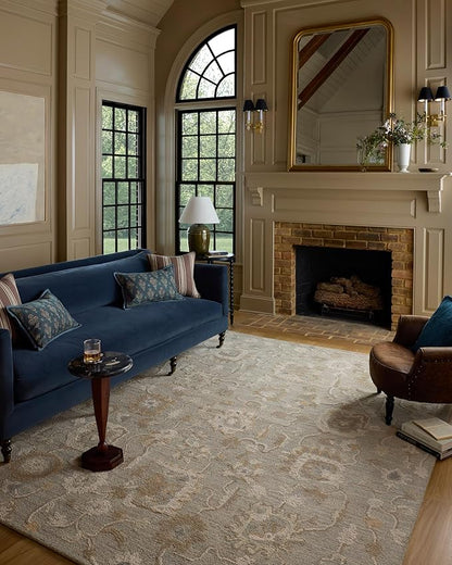 Loloi Chris Loves Julia Dorothea Collection DRT-01 Stone/Multi 3'-6" x 5'-6" Accent Rug Wool Neutral Floral Living Room Bedroom Carpet