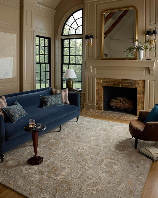 Loloi Chris Loves Julia Dorothea Collection DRT-01 Stone/Multi 3'-6" x 5'-6" Accent Rug Wool Neutral Floral Living Room Bedroom Carpet