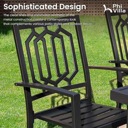 PHI VILLA Set of 4 Stackable Wrought Iron Patio Dining Chairs, Portable Black Outdoor Bistro Deck Metal Chairs, Support 300 lbs, Ideal for Garden, Backyard, Lawn