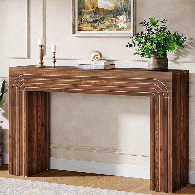 Tribesigns Farmhouse Console Table, 55-Inch Entryway Table with Heavy Duty Legs, Long Narrow Sofa Table Behind Couch, Wooden Accent Furniture for Hallway, Living Room, Entrance, Foyer (Walnut Brown)