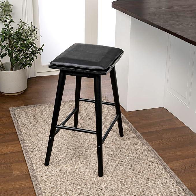 JONATHAN Y CSL2002C Peroni 26" MidCentury Classic Saddle-Seat Solid Wood/Vegan Leather Backless Counter Stool for Home, Kitchen, Workspaces, Cafes and Resturants with Removeable Cushion, Black