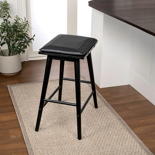 JONATHAN Y CSL2002C Peroni 26" MidCentury Classic Saddle-Seat Solid Wood/Vegan Leather Backless Counter Stool for Home, Kitchen, Workspaces, Cafes and Resturants with Removeable Cushion, Black