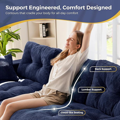 MAXYOYO 104" L Shaped Modular Sectional Sofa with Ottoman, Cloud Boneless Couch with Layered Cushion, Upholstered Sofa in a Box, Flexible Module Combination for Living Room, No Assembly, Navy