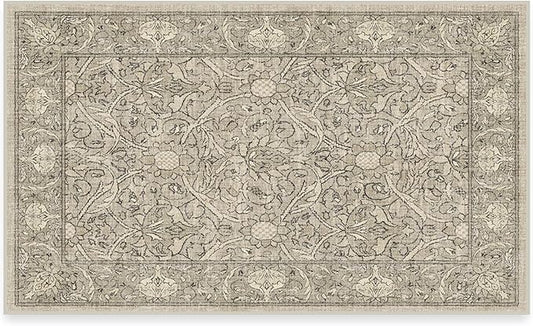 RUGGABLE x Morris & Co Washable Area Rug – Montreal Natural Stone 3x5, Stain-Resistant, Non-Slip – Small Machine Washable Rugs for Living Room, Bedroom, Hallway, Entryway & Office–with Cushioned Pad