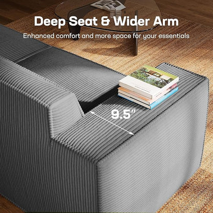 Marsail Modular Sectional Sofa, 80" L-Shaped Modular Sectional Couch with Deep Seat, Freely Combinable Sectional Clound Sofa for Living Room, No Assembly, Plush Corduroy Fabric, Grey