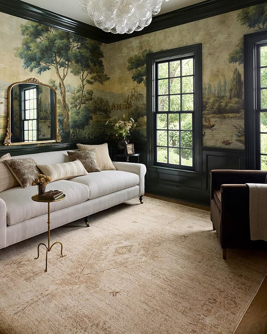 Loloi Chris Loves Julia Palma Collection PLM-06 Natural/Smoke 2'-3" x 3'-10" Fringe Accent Rug Vintage Style Boho Living Room Bedroom Carpet
