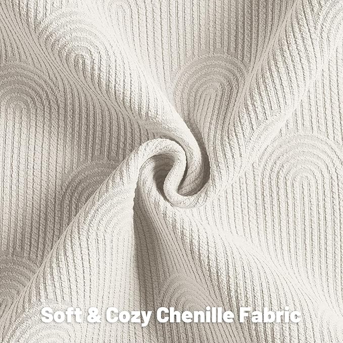 FUTEI Cream Chenille Decorative Throw Pillow Covers 22x22 Inch Set of 2,Soft Cozy Striped Geometric Patterns Cushion Cases,Modern Home Decor for Couch Bed Living Room