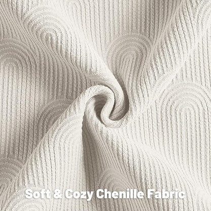 FUTEI Cream Chenille Decorative Throw Pillow Covers 22x22 Inch Set of 2,Soft Cozy Striped Geometric Patterns Cushion Cases,Modern Home Decor for Couch Bed Living Room