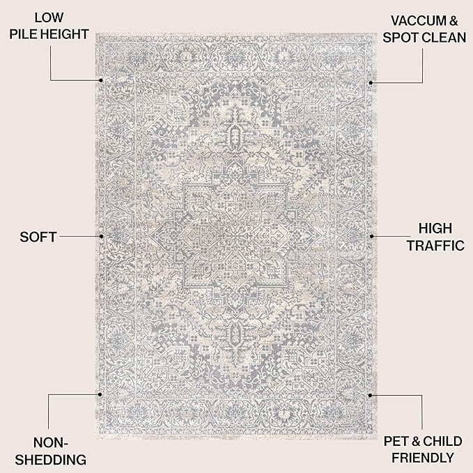 JONATHAN Y Vintage Medallion Indoor Area Rug Cream 4X6, Modern Boho for Living Room, Bedroom, Kitchen, Office, Easy-Cleaning, High Traffic, Pet-Friendly, Non-Shedding MDP100C-4