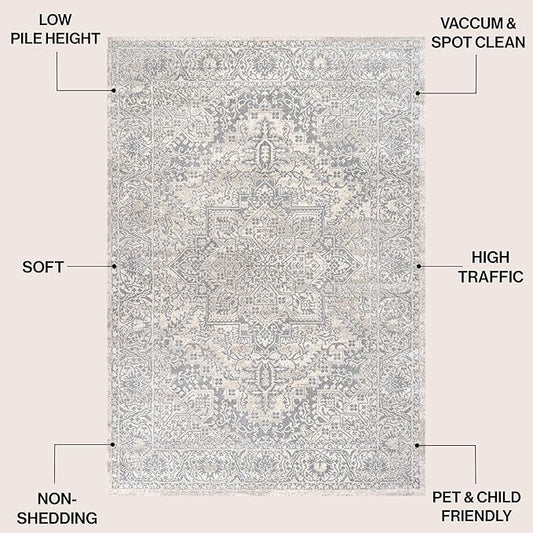 JONATHAN Y Vintage Medallion Indoor Area Rug Cream 5X8, Modern Boho for Living Room, Bedroom, Kitchen, Office, Easy-Cleaning, High Traffic, Pet-Friendly, Non-Shedding MDP100C-5