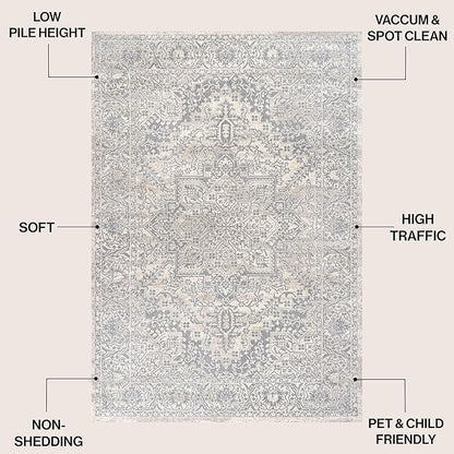 JONATHAN Y Vintage Medallion Indoor Area Rug Cream 3X5, Modern Boho for Living Room, Bedroom, Kitchen, Office, Easy-Cleaning, High Traffic, Pet-Friendly, Non-Shedding MDP100C-3