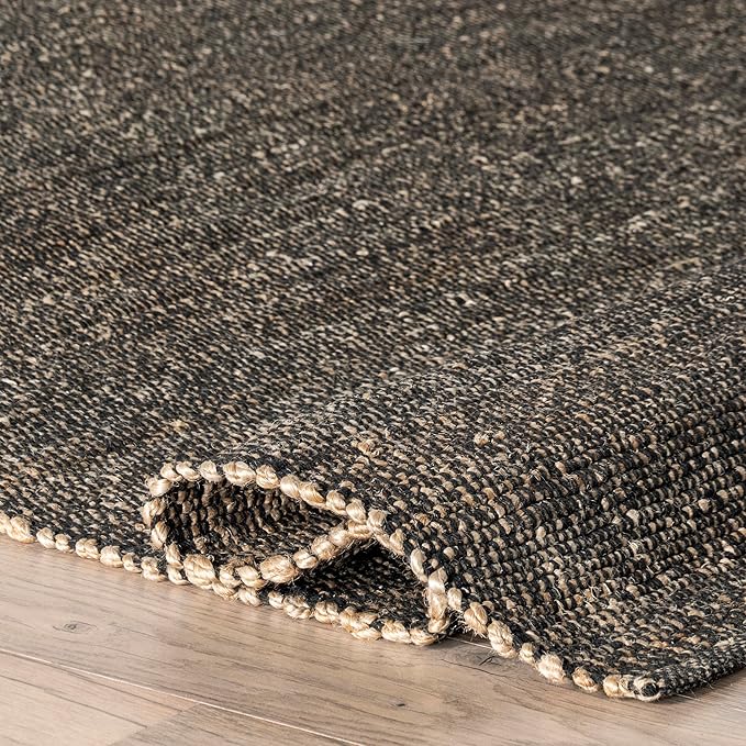 nuLOOM 3x5 Elfriede Jute & Cotton Hand Woven Area Rug, Charcoal, Solid Rustic Farmhouse Style, Weaved Design, Natural Fiber, For Bedroom, Living Room, Dining Room, Hallway, Office, Entryway