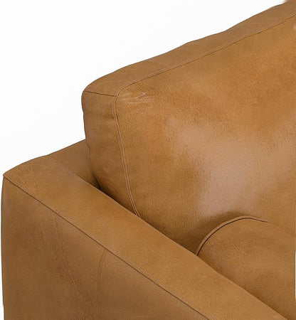 SIMPLIHOME Morrison 89-inch Wide Sofa in Sienna Top Grain Genuine Leather, Mid-Century Modern Design Couch for Living Room, Single Bench Cushion, 2 Back Cushions, 2 Bolster Pillows