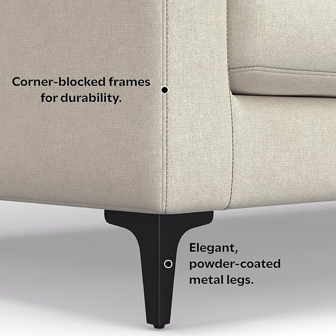 SIMPLIHOME Ava Sofa in 100% Recycled Polyester Tightly Woven Performance Fabric, Cream, 90-inches Wide, Handcrafted Mid-Century Modern Style Sofa for Living Room or Couch for Family Room
