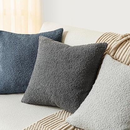 Foindtower Pack of 2, Decorative Textured Boucle Throw Pillow Covers Accent Solid Pillow Cases Cozy Soft Couch Cushion Case for Chair Sofa Bedroom Living Room Home Decor 22 x 22 Inch Dark Grey