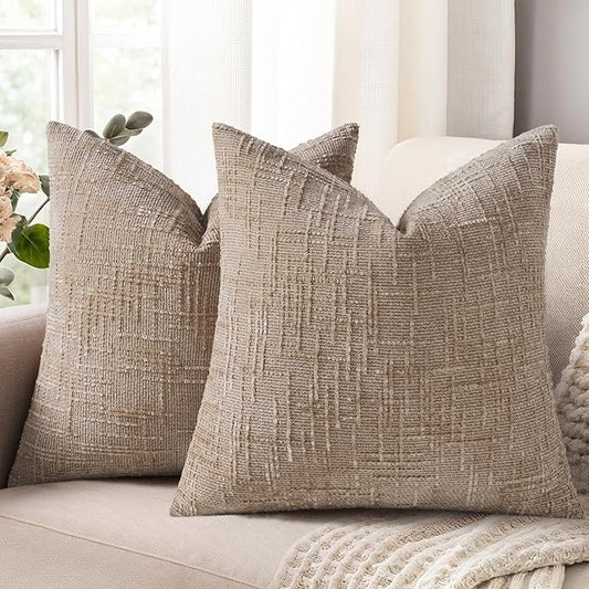 decorUhome Fall Oatmeal Chenille Throw Pillow Covers 20x20 Set of 2 Thick Textured Slubby Couch Pillow Covers Farmhouse Accent Modern Neutral Decorative Pillow Cases for Bed Sofa Living Room
