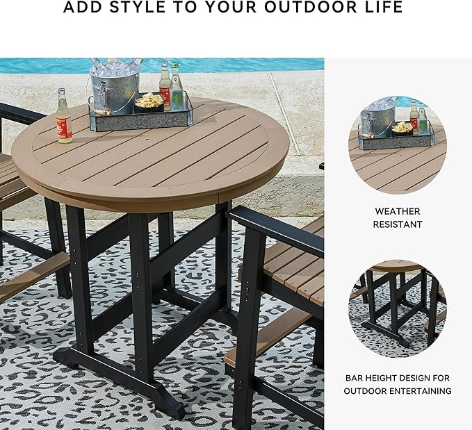 Signature Design by Ashley Fairen Trail Modern Round Bar Table with Umbrella Option , Black & Brown
