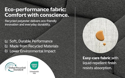 SIMPLIHOME Ava Sofa in 100% Recycled Polyester Tightly Woven Performance Fabric, Cream, 90-inches Wide, Handcrafted Mid-Century Modern Style Sofa for Living Room or Couch for Family Room