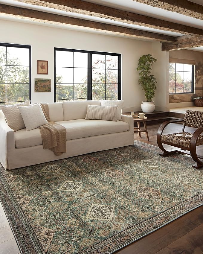 Loloi Magnolia Home by Joanna Gaines Sinclair Collection SIN-03 Turquoise/Multi 8'-6" x 11'-6", .25" Pile Height, Machine Washable, Area Rug