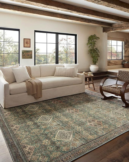 Loloi Magnolia Home by Joanna Gaines Sinclair Collection SIN-03 Turquoise/Multi 5'-0" x 7'-0", .25" Pile Height, Machine Washable, Area Rug