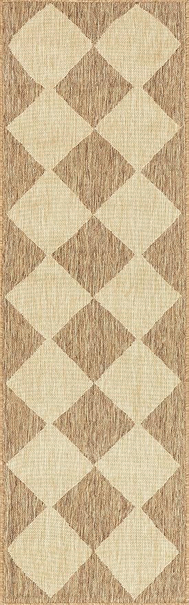 nuLOOM Outdoor Performance Collection Sabina Brown/Ivory, 2' x 10', Soft and Cozy, High Traffic, Stain Resistant, Easy Clean, Durable Runner for Indoor/Outdoor Patio, Deck, Porch, Garden, Courtyard