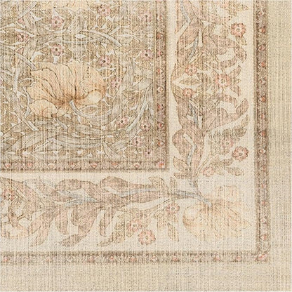 RUGGABLE x Morris & Co Washable Area Rug – Pimpernel Vintage Stone 8x10, Stain-Resistant, Non-Slip – Large Machine Washable Rugs for Living Room, Bedroom, Hallway, Entryway & Office–with Standard Pad