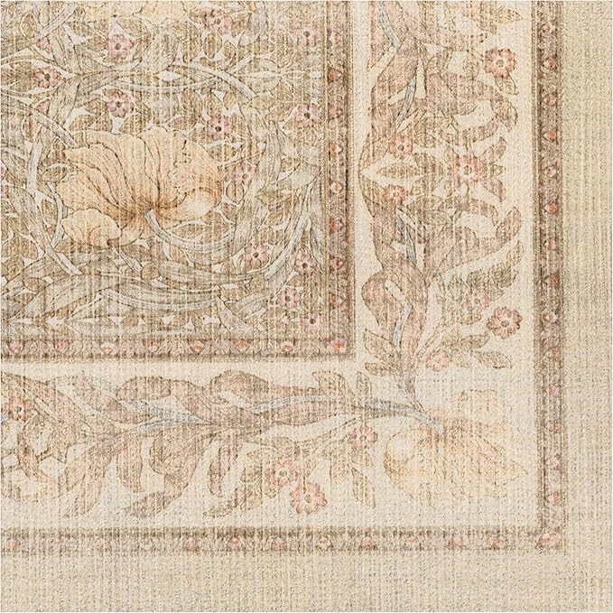 RUGGABLE x Morris & Co Washable Area Rug – Pimpernel Vintage Stone 3x5, Stain-Resistant, Non-Slip – Small Machine Washable Rugs for Living Room, Bedroom, Hallway, Entryway & Office–with Cushioned Pad