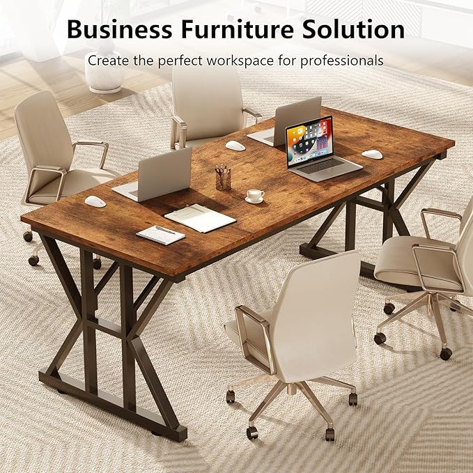 TVU 63-Inch Executive Desk, Large Office Desk with Thicken Frame, Computer Desk Modern Simple Desk for Home Office, Rustic Brown
