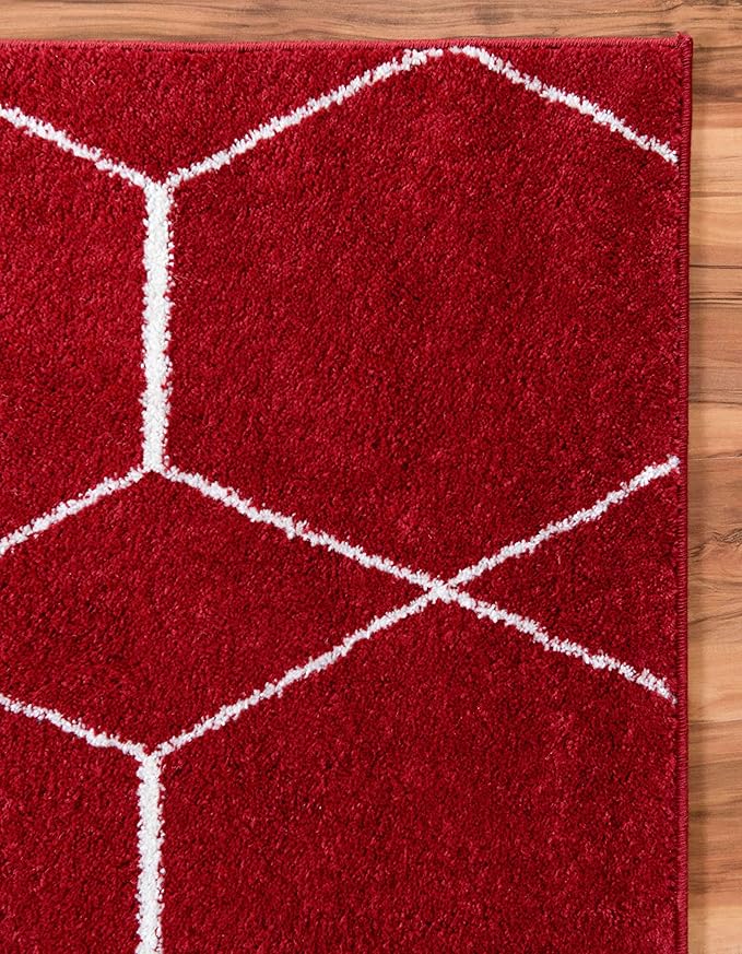 Unique Loom Trellis Frieze Collection Area Rug - Geometric (2' x 8' 8" Runner, Red/ Ivory)