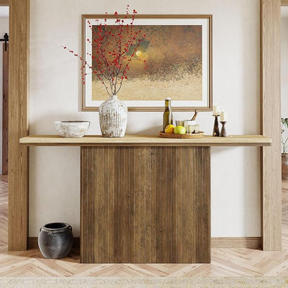 Tribesigns Farmhouse Fluted Console Table for Entryway, 63-Inch Long Wooden Sofa Table Behind Couch for Living Room, Foyer, Hallway, Rustic Brown & Natural