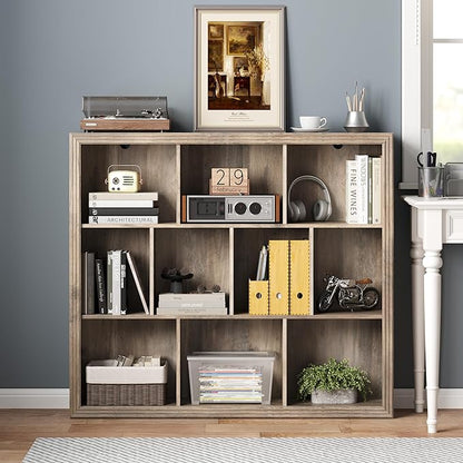Book Shelf with 10-Cube, 43” Wide Bookshelf with Anti-Tip Device, 38” Tall Open Bookcase, Modern Display Organizer Book Case for Home Office, Entryway, Living Room, Bedroom, Study Room