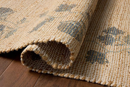 Loloi Chris Loves Julia Rue Collection RUE-05 Natural/Denim 5'-0" x 7'-6" Area Rug Jute Neutral Floral Living Room Bedroom Rug
