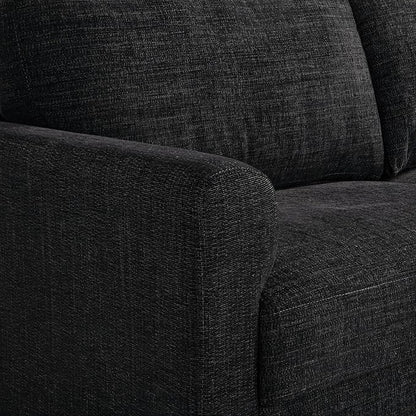 Studio Living® Matthew 75.6" Sofa, Mid-Century Modern, Pocket Coil Comfort, Metal Brushed Bronze Legs, Chenille Fabric, Black