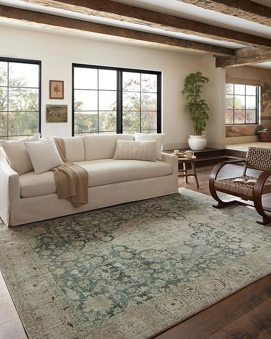Loloi Magnolia Home by Joanna Gaines Sinclair Collection SIN-05 Jade/Sand 2'-3" x 7'-6", .25" Pile Height, Machine Washable, Runner Rug