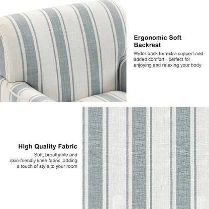 Accent Chair, Mid Century Modern Comfy Armchair for Living Room, Linen Fabric Single Sofa Lounge for Reading Bedroom Apartment Waiting Room with Wood Legs (Blue Stripe, Set of 1)