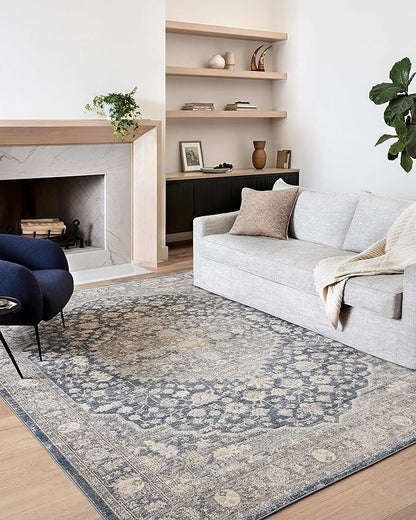 Loloi Teagan Collection TEA-01 Denim/Mist 7'-11" x 10'-6" Area Rug, Large, Soft Neutral Rug, High-Traffic for Living Room, Bedroom, Home Office, Dining Area