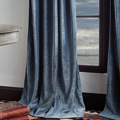 Martha Stewart Naples Chenille Solid Back Tab Window Curtain Panel Pair, 95, Navy