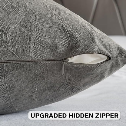 FUTEI Dark Grey Velvet Throw Pillow Covers 18x18 Inch Set of 2,Soft Embossed Leaf-Relief Textured Cushion Cases,Natural Home Decor for Couch Living Room