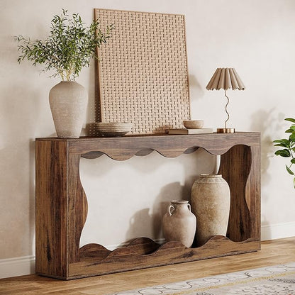 Tribesigns 63 Inches Farmhouse Console Table with Storage, Couch Table Behind Sofa, Long Entryway Sofa Station, Narrow Console Stand, Hallway Stand for Entryway Living Room, Brown