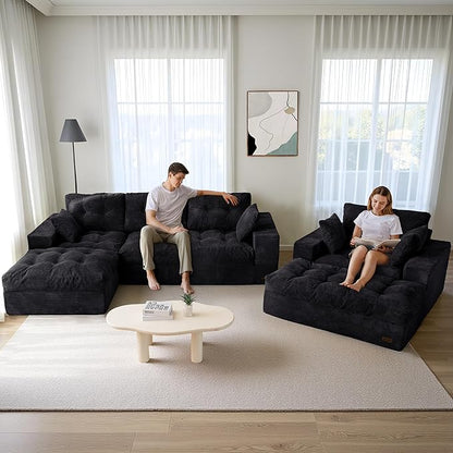 MAXYOYO Sectional Sofa Couch and Chaise Lounge, L Shaped Modern Cloud Couch with Ottoman, Comfy Sofa with Layered Cushion, Tufted Upholstered Sleeper Chair for Living Room, No Assembly Required